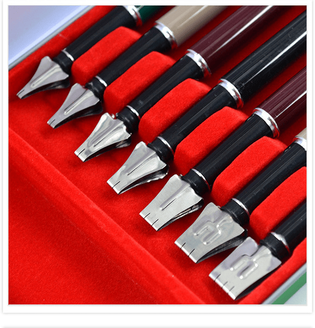 Ikane Studio Encre Set de 7 stylos de calligraphie à plume plate – lettering et tracé structuré