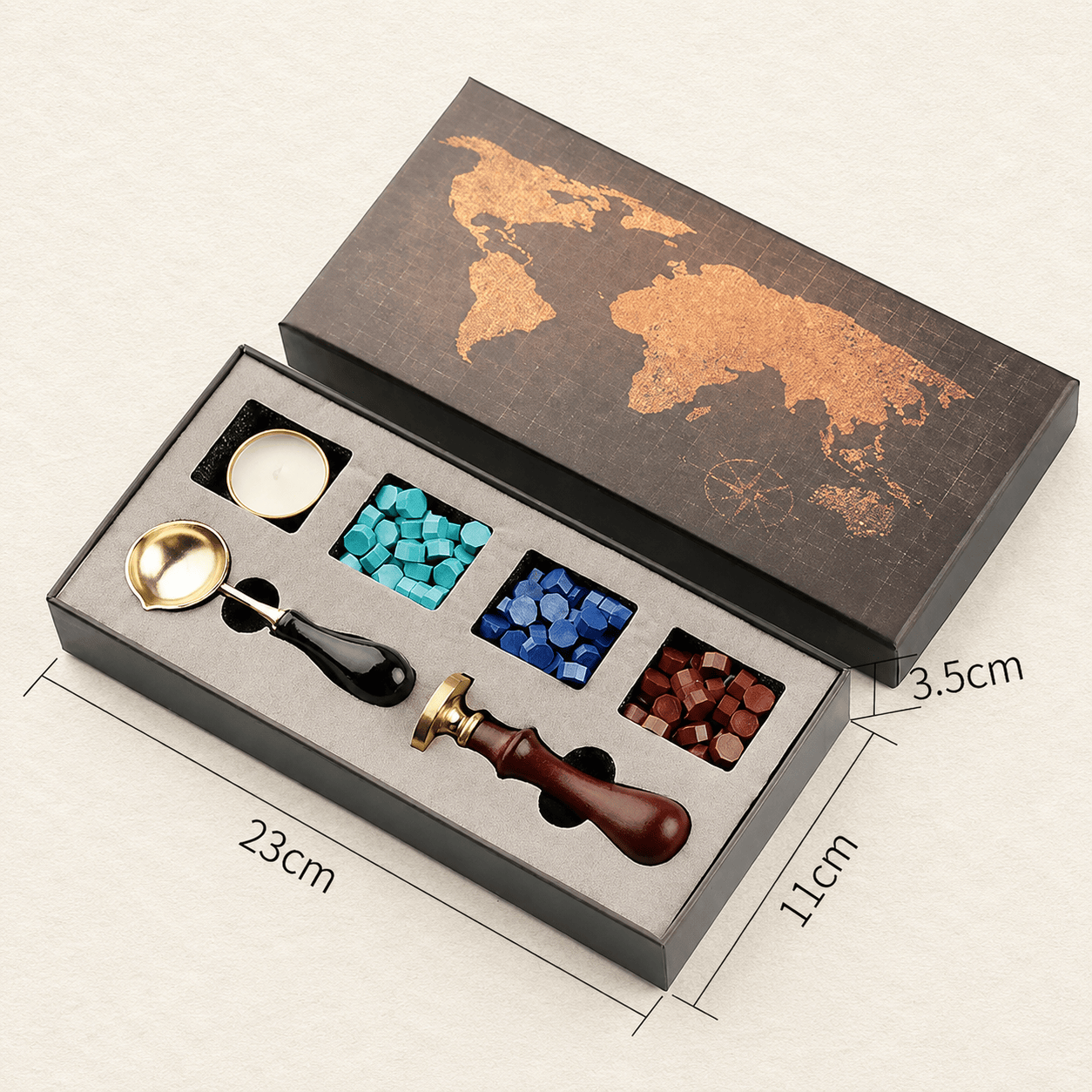 Ikane Studio Expérimentation Coffret de cire à cacheter — sceau, cuillère et perles de cire