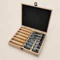 Ikane Studio Outils / Sculpture Coffret de 6 ciseaux de sculpture sur bois, avec pierres.