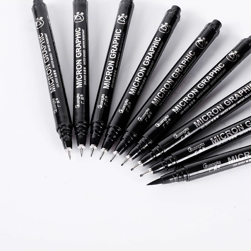 Ikane Studio Matériel d'art / Dessin / Crayon Set de 9 stylos techniques noirs