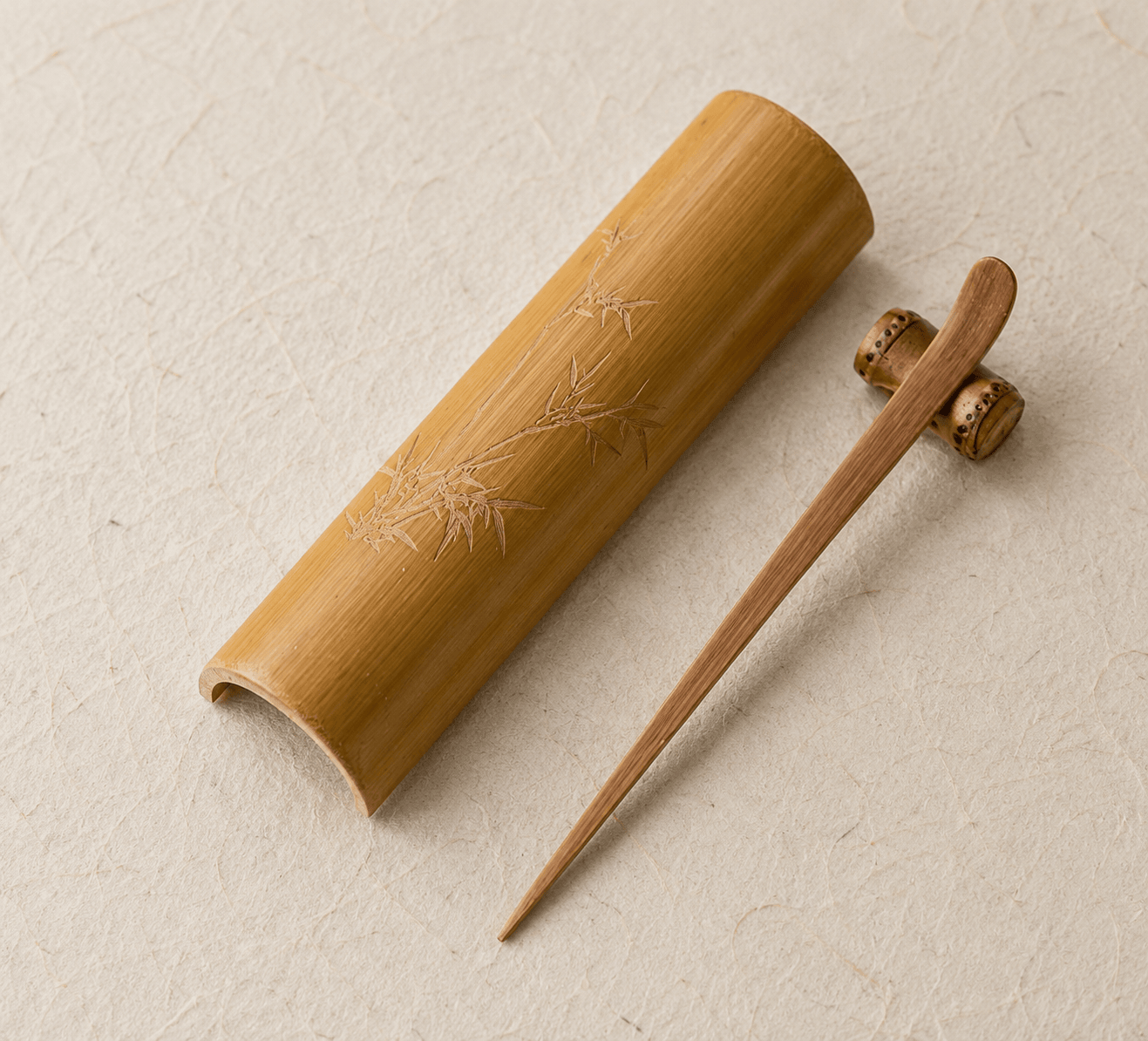 Ikane Studio Objets Set d’ustensiles à thé en bambou gravé