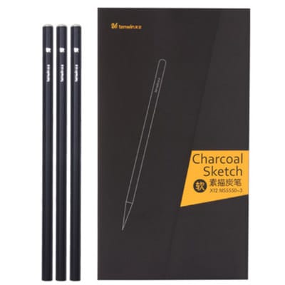 Ikane Studio Matériel d'art / Dessin / Crayon Tendre Boîte de 12 crayons fusain — pour dessin, esquisse et ombrage