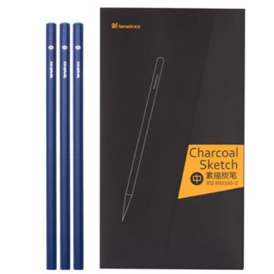 Ikane Studio Matériel d'art / Dessin / Crayon Moyen Boîte de 12 crayons fusain — pour dessin, esquisse et ombrage
