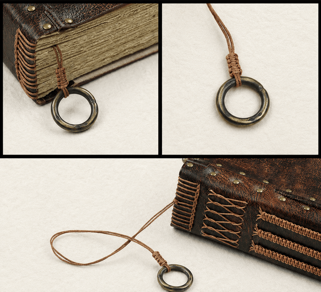 Ikane Studio Objet / Coffret / Cadeau Carnet grimoire en cuir patiné — format A6, reliure cousue