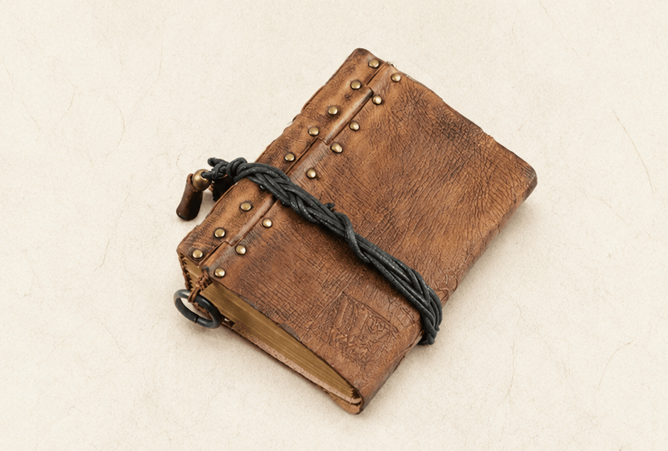 Ikane Studio Objet / Coffret / Cadeau Carnet grimoire en cuir patiné — format A6, reliure cousue