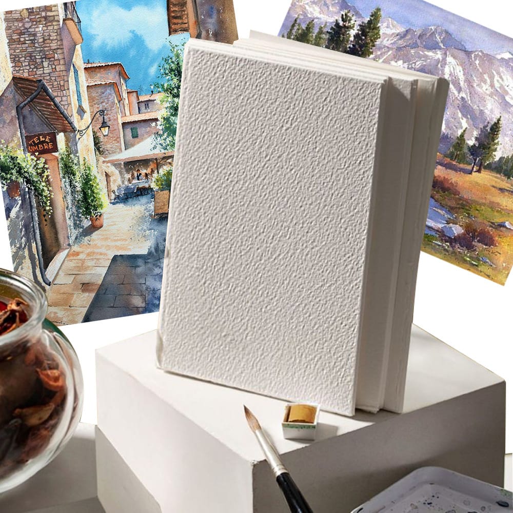 Ikane Studio Bloc de papier Cartes en papier coton – 3 grains pour encre, dessin et aquarelle légère