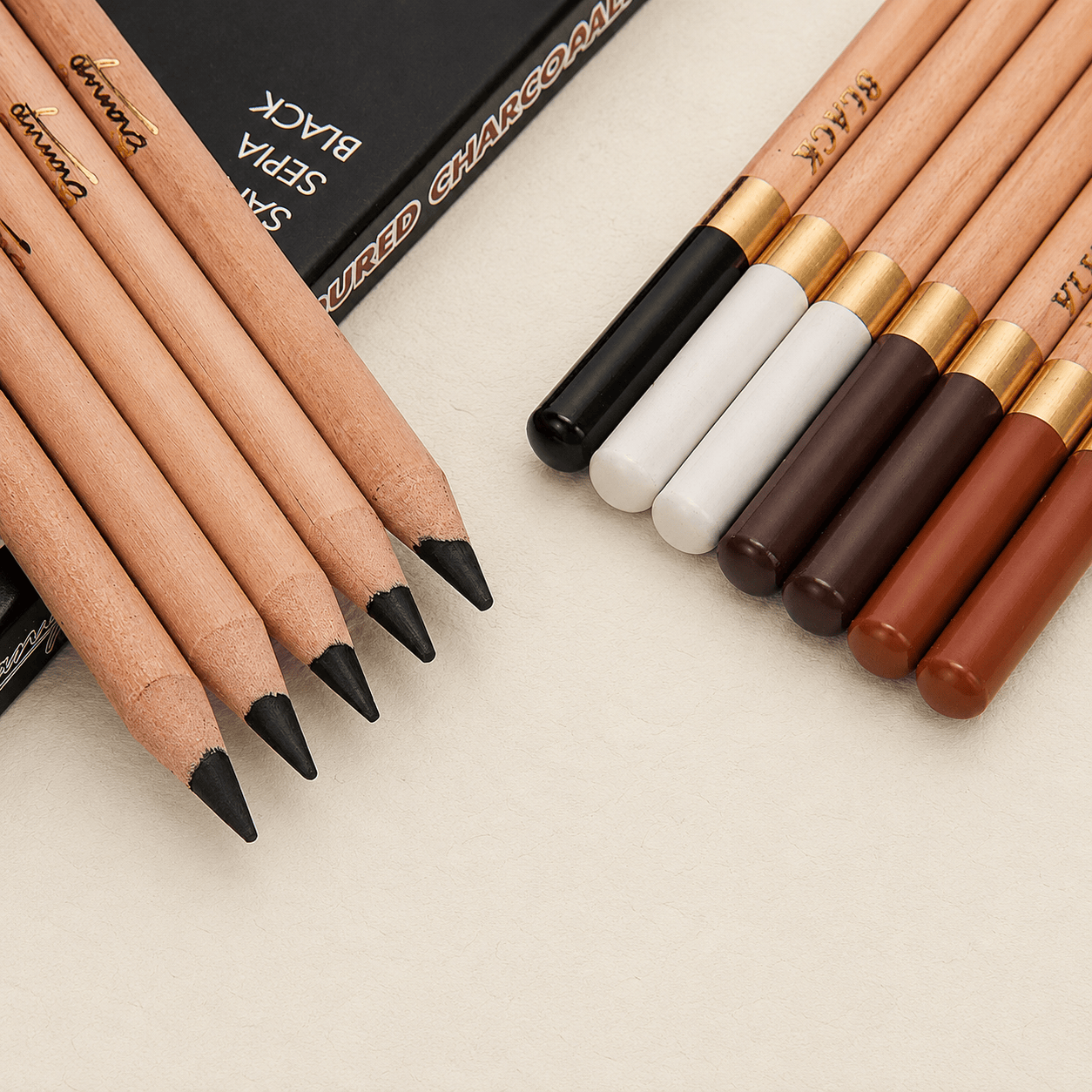 Ikane Studio Matériel d'art / Dessin / Crayon Set de fusains noir, blanc, sanguine & sépia