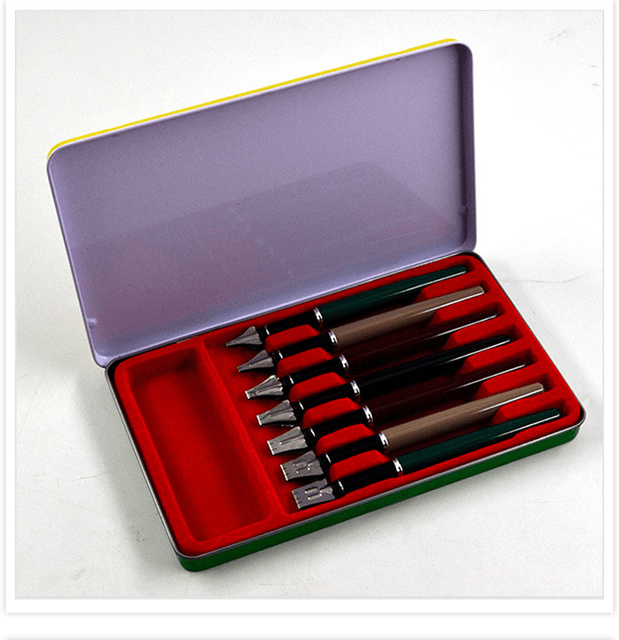 Ikane Studio Encre Set de 7 stylos de calligraphie à plume plate – lettering et tracé structuré